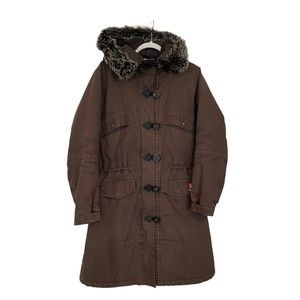 66 North Woman’s Snaefell Parka Sz Large Faux Fur Trimmed Hood Brown Coat Jacket